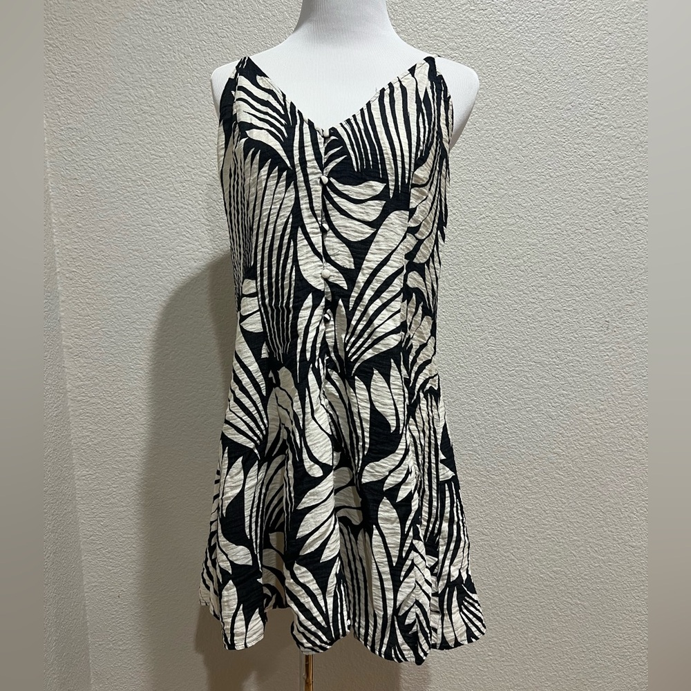 H&M Palm Print Black & Beige Dress, M